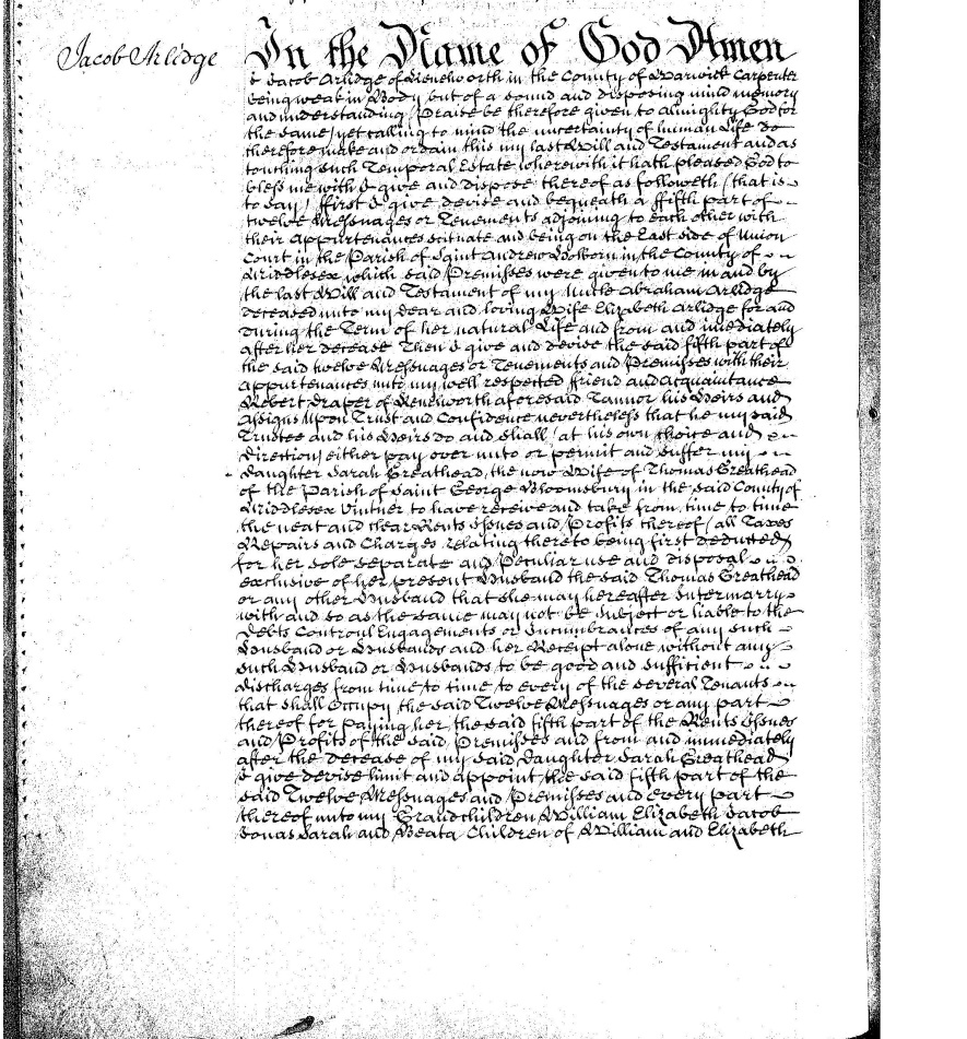 Jacob's will of 1752